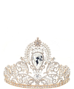 Rhinestone Crystal Tiara Crown TR330140 GOLD CL
